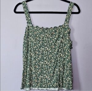 American Eagle Green Floral Lettuce Trim Tank Top, Size XL